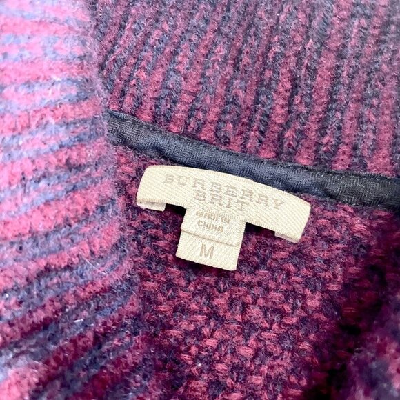 Burberry Shawl Collar Red Blue Wool Cashmere Sweater Size M Long Sleeve - Picture 3 of 8